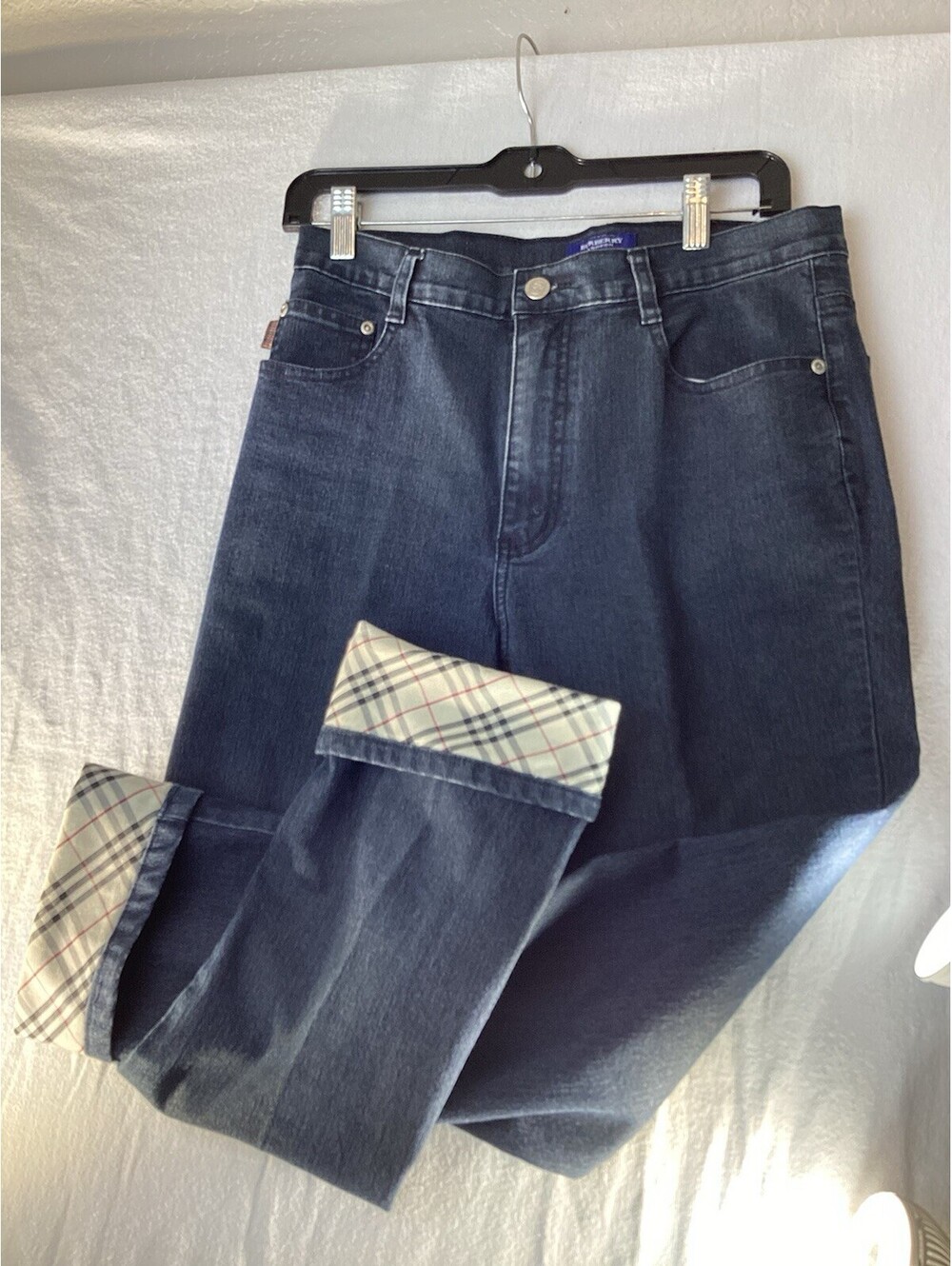 Burberry London Straight Leg Jeans Womens 30Blue Nova Check Cuff Made in England